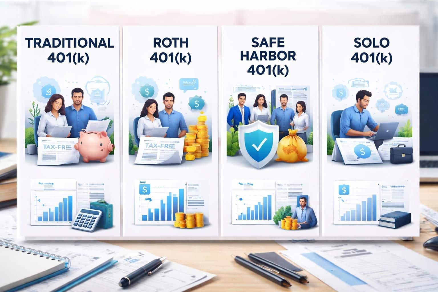 découvrez notre guide complet comparant les différents types de plan 401(k) aux états-unis, pour bien comprendre le fonctionnement et les avantages de ce plan d'épargne retraite américain.