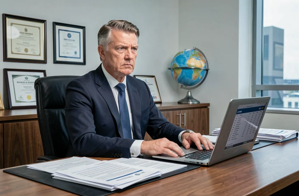 Courtier professionnel d'Industrial Credit Insurance Courtage Brokers France dans un bureau de courtage international