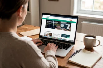 Personne consultant un site de conseil financier sur un ordinateur portable