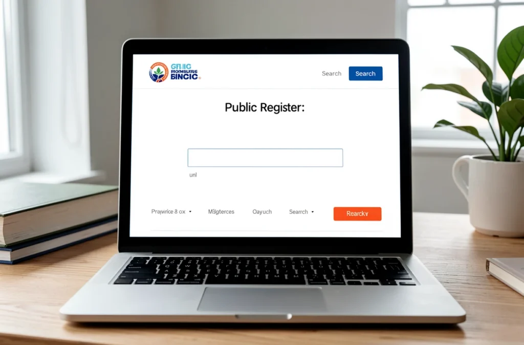 Recherche dans un registre public sur un écran d'ordinateur
